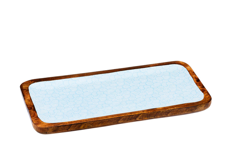 Plateau de service en bois de manguier PATTERN 20*40cm - Bleu clair