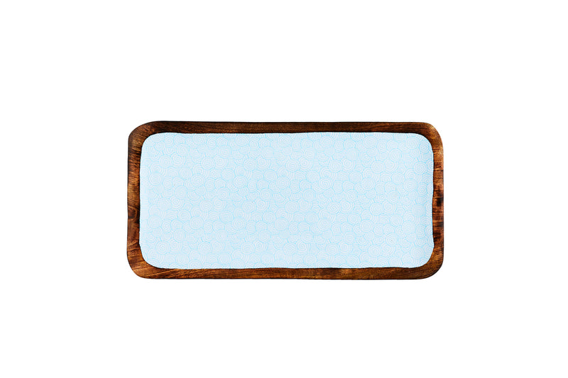 Plateau de service en bois de manguier PATTERN 20*40cm - Bleu clair
