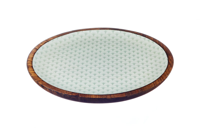 Plateau de service en bois de manguier PATTERN Ø30cm - Vert pastel