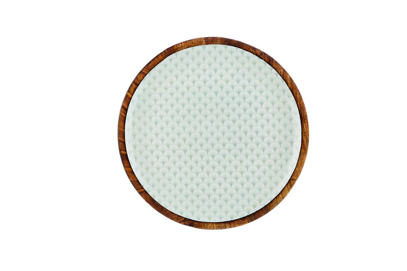 Plateau de service en bois de manguier PATTERN Ø30cm - Vert pastel