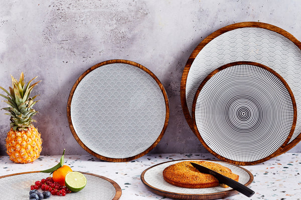 Plateau de service en bois de manguier PATTERN Ø30cm - Eclipse