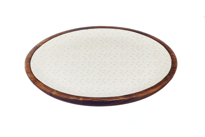 Plateau de service en bois de manguier PATTERN Ø30cm - Rose pastel