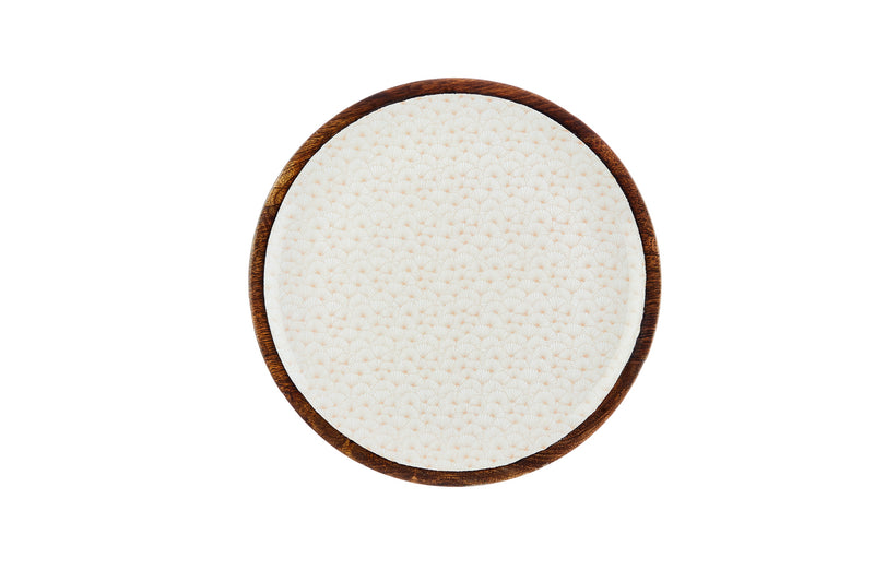 Plateau de service en bois de manguier PATTERN Ø30cm - Rose pastel