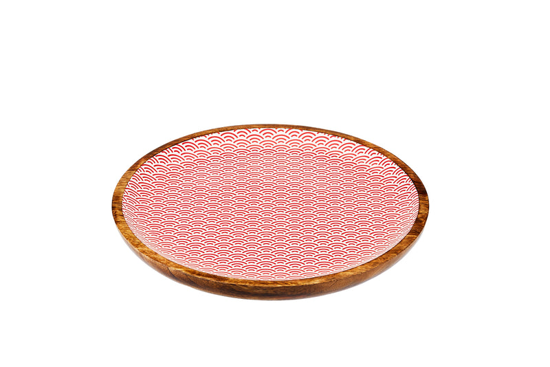 Plateau de service en bois de manguier PATTERN Ø30cm - Rouge