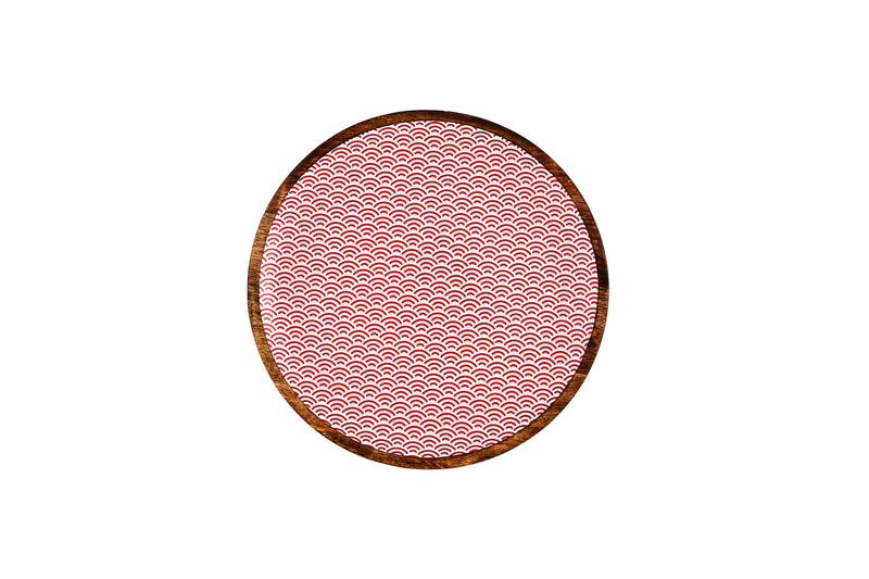 Plateau de service en bois de manguier PATTERN Ø30cm - Rouge