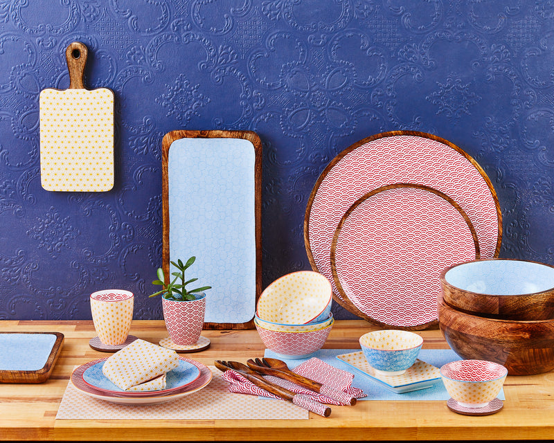 Plateau de service en bois de manguier PATTERN Ø30cm - Rouge
