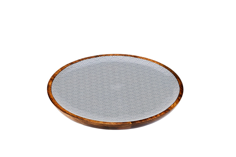 Plateau de service rond en bois de manguier PATTERN Ø30cm - Dark blue