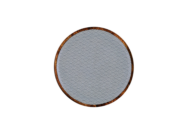 Plateau de service rond en bois de manguier PATTERN Ø30cm - Dark blue