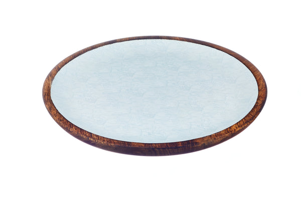 Plateau de service en bois de manguier PATTERN Ø30cm - Bleu pastel