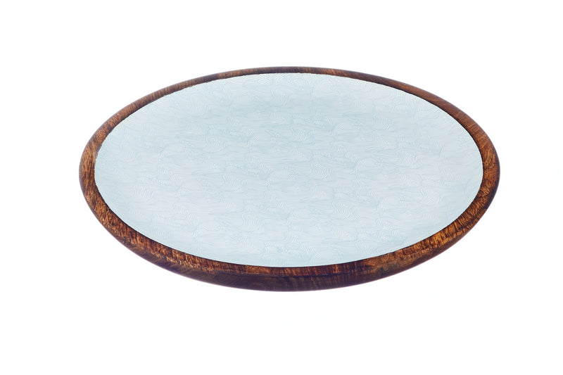 Plateau de service en bois de manguier PATTERN Ø30cm - Bleu pastel