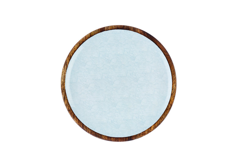 Plateau de service en bois de manguier PATTERN Ø30cm - Bleu pastel