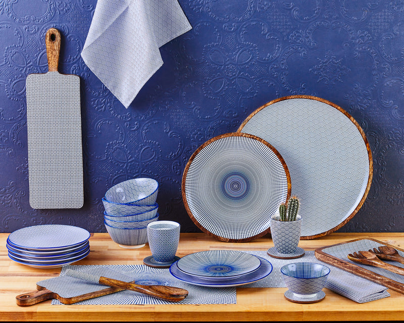 Plateau de service en bois de manguier PATTERN Ø30cm - Dark blue
