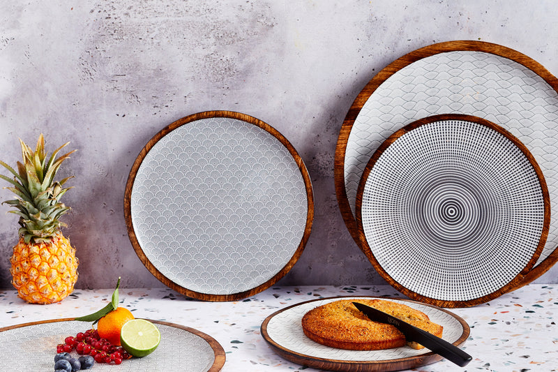 Plateau de service en bois de manguier PATTERN Ø30cm - Eclipse