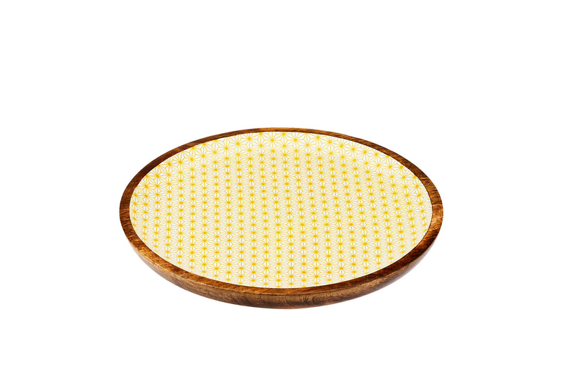 Plateau de service en bois de manguier PATTERN Ø30cm - Jaune