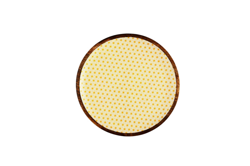 Plateau de service en bois de manguier PATTERN Ø30cm - Jaune