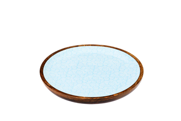 Plateau de service en bois de manguier PATTERN Ø30cm - Bleu clair