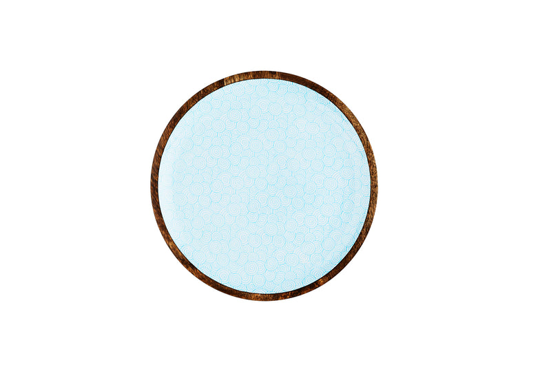 Plateau de service en bois de manguier PATTERN Ø30cm - Bleu clair