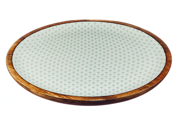Plateau de service en bois de manguier PATTERN Ø40cm - Vert pastel