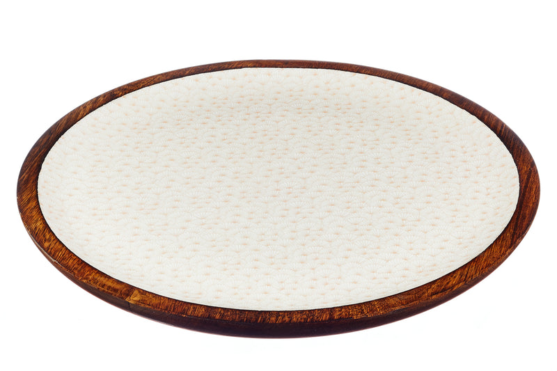Plateau de service en bois de manguier PATTERN Ø40cm - Rose pastel
