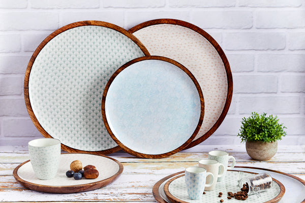 Plateau de service en bois de manguier PATTERN Ø40cm - Rose pastel