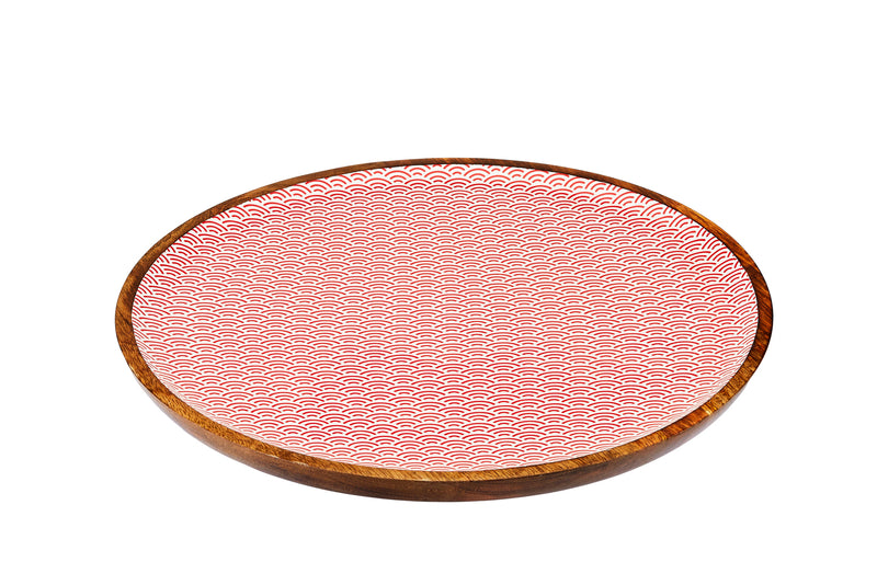 Plateau de service en bois de manguier PATTERN Ø40cm - Rouge