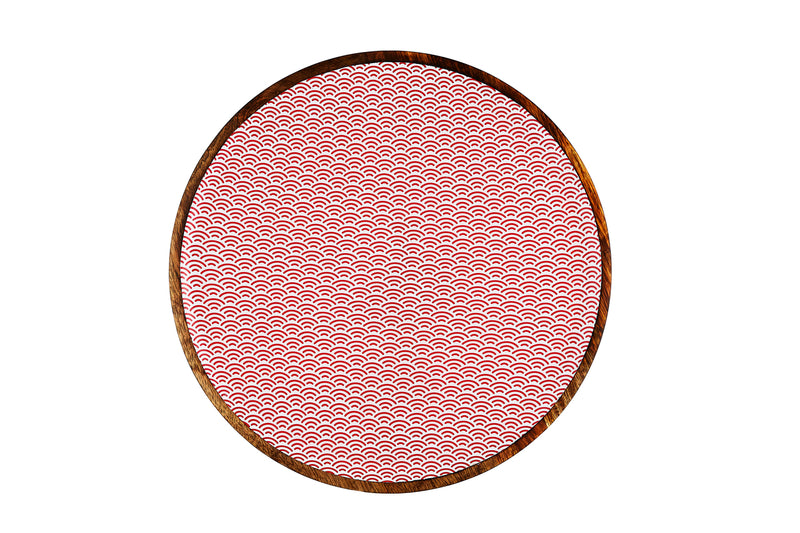 Plateau de service en bois de manguier PATTERN Ø40cm - Rouge
