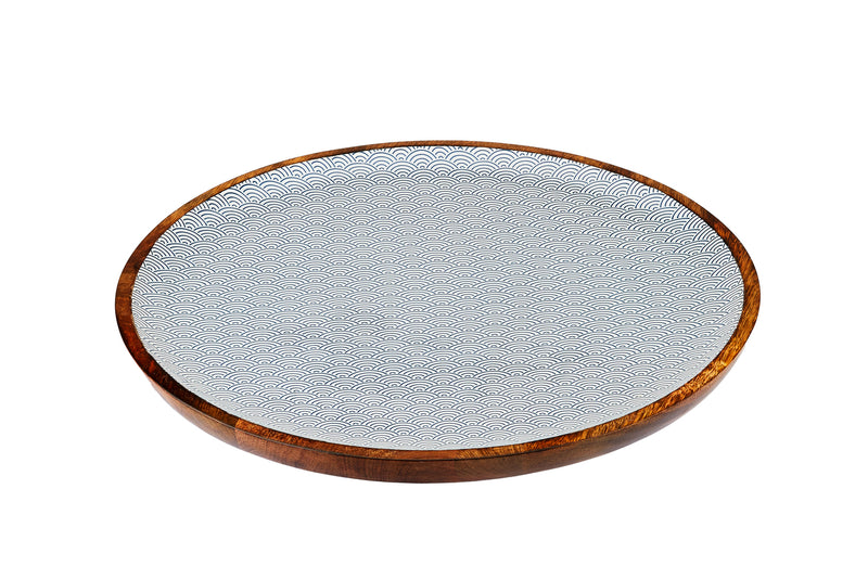 Plateau de service en bois de manguier PATTERN Ø40cm - Dark blue