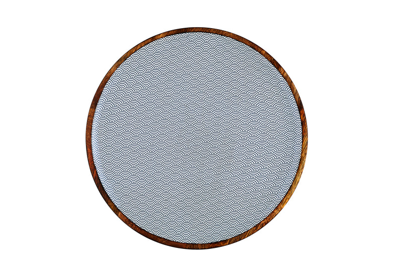 Plateau de service en bois de manguier PATTERN Ø40cm - Dark blue