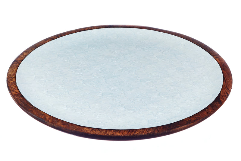 Plateau de service en bois de manguier PATTERN Ø40cm - Bleu pastel