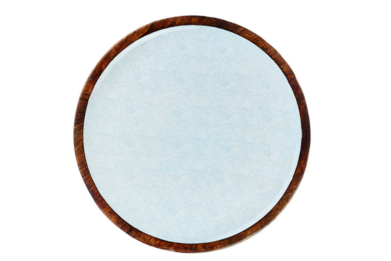 Plateau de service en bois de manguier PATTERN Ø40cm - Bleu pastel