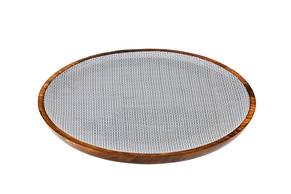 Plateau de service en bois de manguier PATTERN Ø40cm - Dark blue