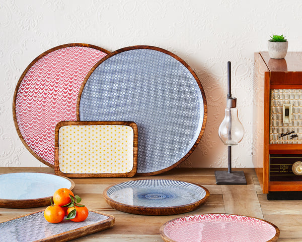 Plateau de service en bois de manguier PATTERN Ø40cm - Dark blue