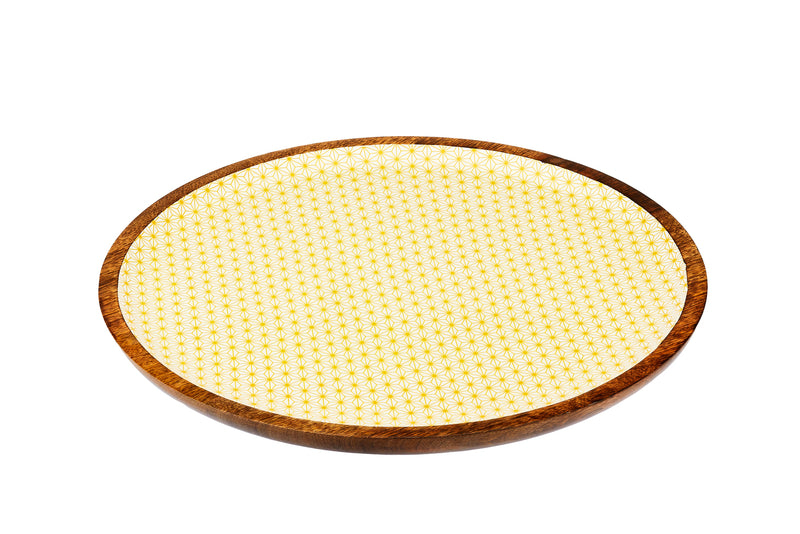 Plateau de service en bois de manguier PATTERN Ø40cm - Jaune