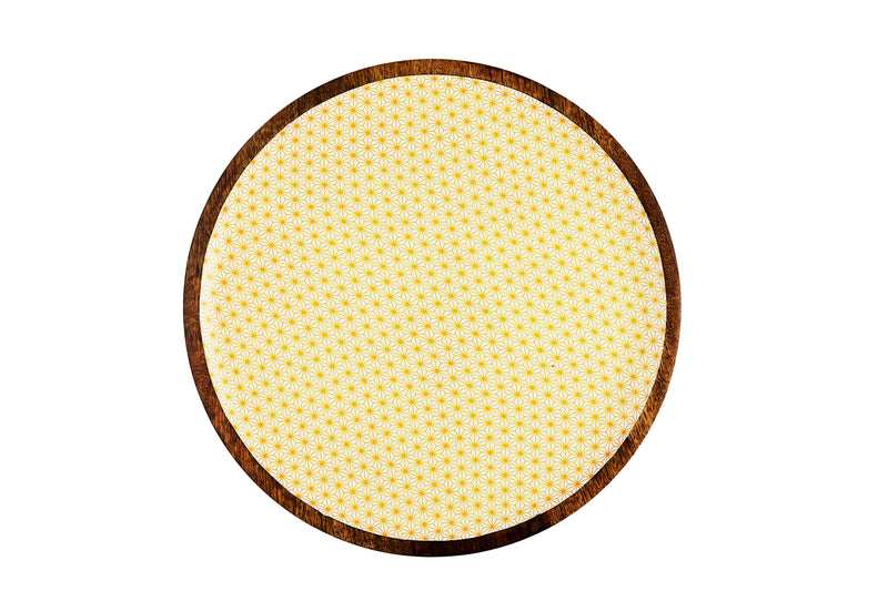 Plateau de service en bois de manguier PATTERN Ø40cm - Jaune