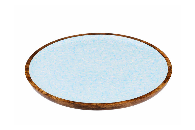 Plateau de service en bois de manguier PATTERN Ø40cm - Bleu clair