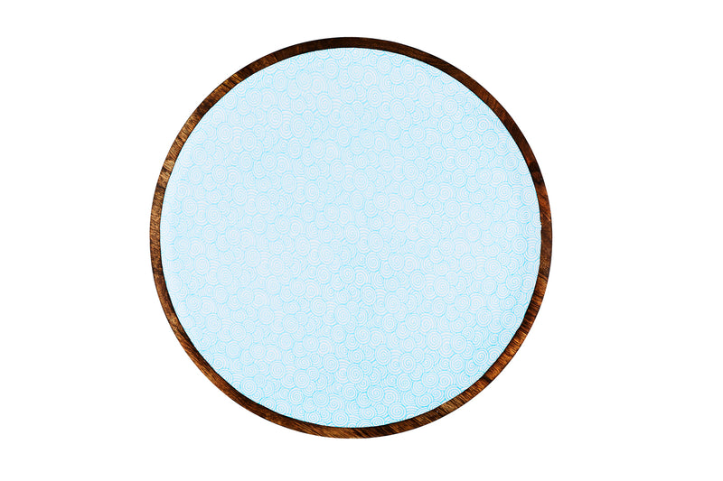 Plateau de service en bois de manguier PATTERN Ø40cm - Bleu clair